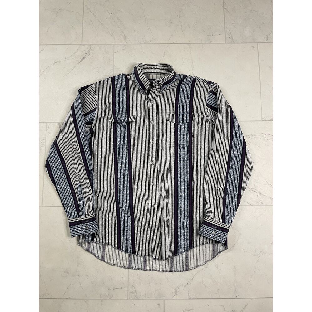 Vintage 90s Wrangler Brushpopper Striped Western Button Up Shirt 23/30